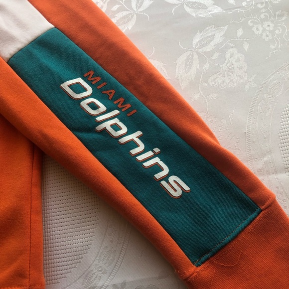 NFL Team Apparel Miami Dolphins Quarter Zip Hoodie Orange/Teal Men’s Size L - Picture 12 of 16